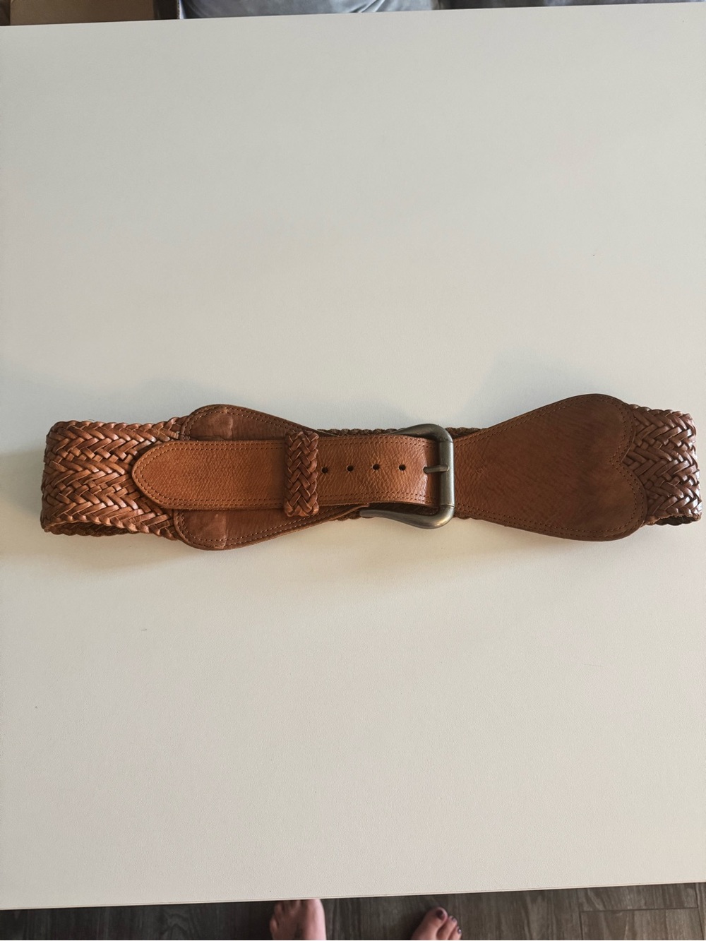 Oasis Braided Leather Belt in Cognac Brown